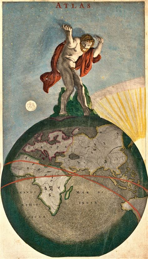 Representación de Heracles sosteniendo la bóveda celeste mientras Atlas recoge las manzanas