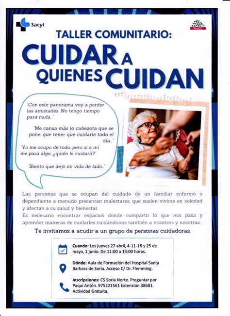 Taller grupal para cuidadores, con participantes dialogando y un facilitador