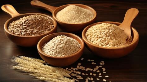 Variedad de cereales integrales (avena, arroz integral, quinoa, trigo sarraceno)