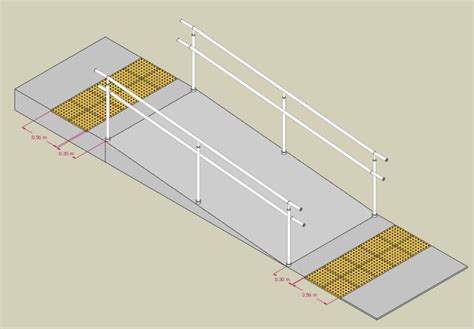 Esquema de una rampa accesible con sus partes principales y medidas