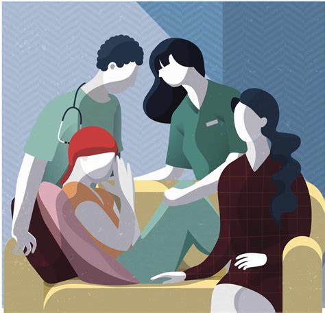 Ilustración médica que representa el control del dolor y otros síntomas en cuidados paliativos.