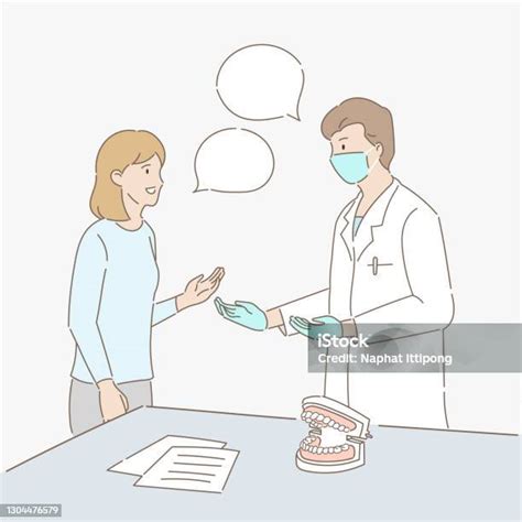 Ilustración: Paciente consultando al dentista sobre un plan de tratamiento