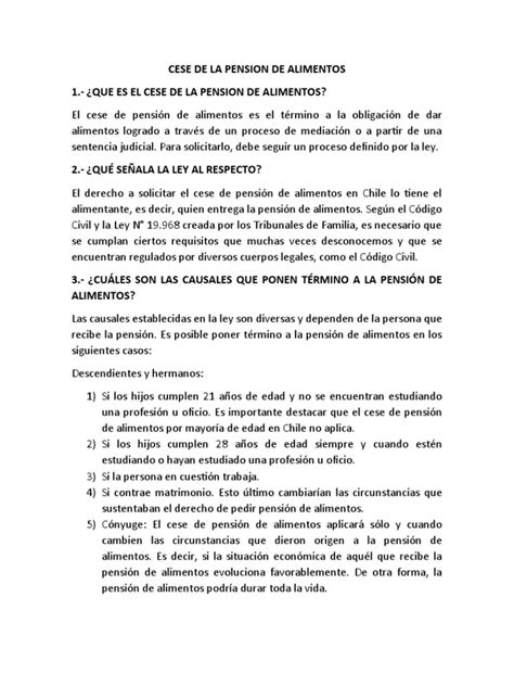 Esquema de las causales de cese de pensión de alimentos