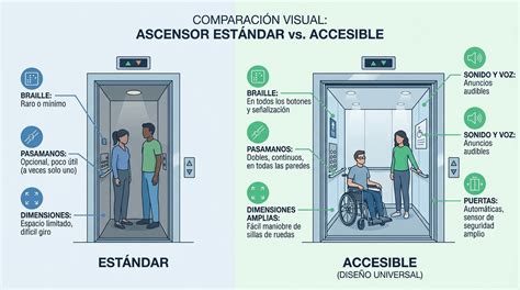 Esquema visual de la normativa UNE-EN 81-70 en un ascensor