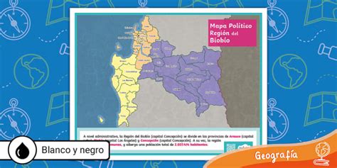 Mapa de la Región del Biobío destacando sus diversas zonas climáticas y geográficas