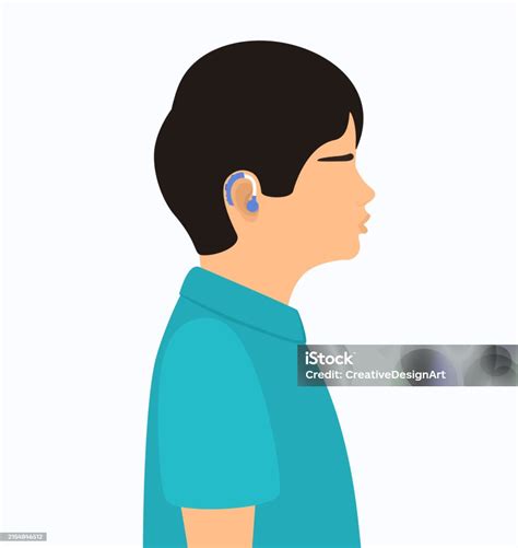 Ilustración de un niño pequeño utilizando un audífono