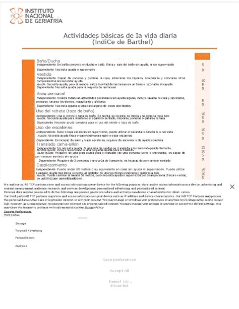 Infografía: Actividades básicas de la vida diaria evaluadas por el Índice de Barthel