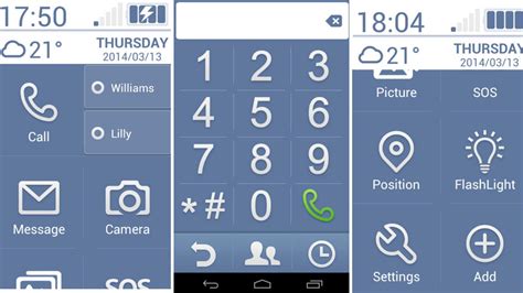 Interfaz de smartphone simplificada con iconos grandes (launcher para mayores)