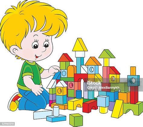 Ilustración de un niño sonriendo y jugando con bloques de construcción.