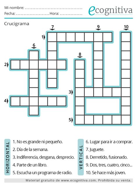 ejemplo de crucigrama o acertijo cognitivo
