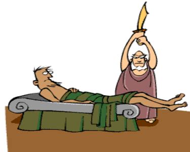 Ilustración de Procusto adaptando a un viajero a su lecho, representando la tendencia a forzar la realidad a la teoría.