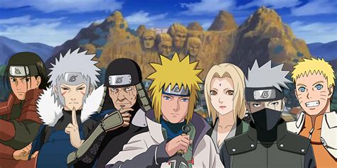 Mapa de Konohagakure y las caras de los Hokages en la roca