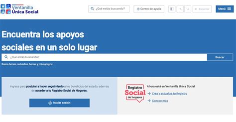 Captura de pantalla del módulo de Cuidados en la Ventanilla Única Social