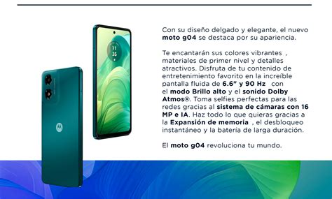 Esquema comparativo de características del Motorola Moto G04