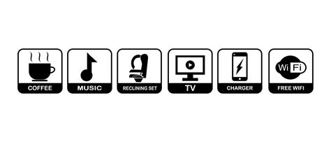 Iconos de comodidades comunes en alojamientos: WiFi, estacionamiento, desayuno, baño privado