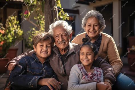 Fotografía documental: un hogar multigeneracional típico en una zona rural de África, mostrando la interacción entre abuelos y nietos.