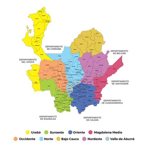 Mapa de la región de Antioquia con puntos de atención y servicios de cuidados paliativos