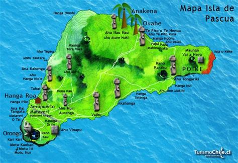 Mapa de la Isla de Pascua con ubicaciones ancestrales