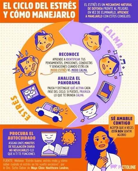 Infografía que muestra el ciclo del estrés en el cuidador, desde la responsabilidad inicial hasta el agotamiento crónico.