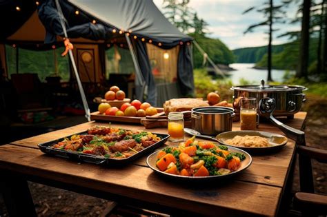 Mesa con comida campestre en una estancia argentina al aire libre