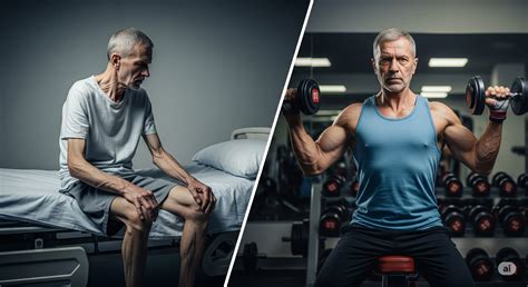 Gráfico comparativo: relación entre la edad y la pérdida de fuerza muscular (dinapenia) y cómo el ejercicio mitiga esta curva.
