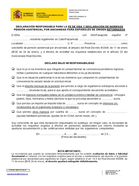 Documentación para pensión asistencial por ancianidad