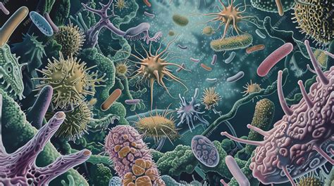 Ilustración de diferentes tipos de microorganismos que pueden causar fiebre