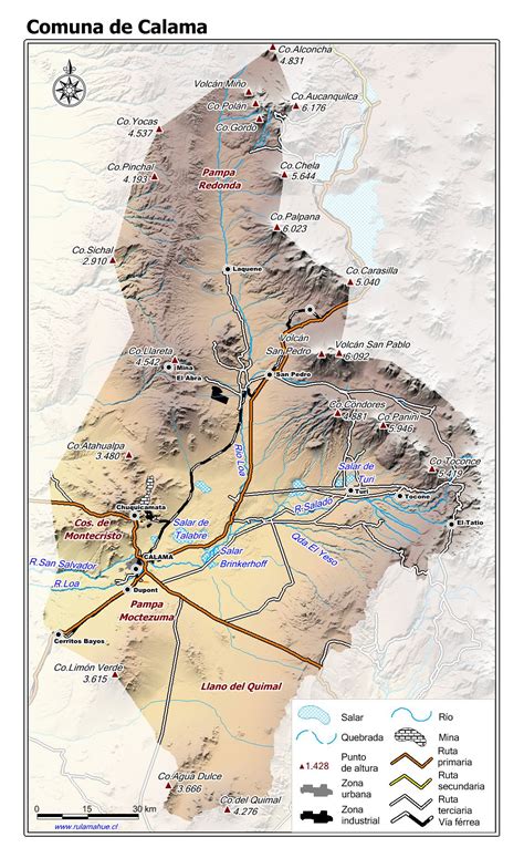 Mapa de Calama con ruta del City Tour