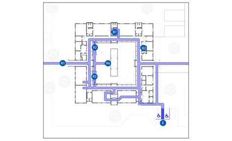 Representación esquemática de una ruta accesible en una edificación