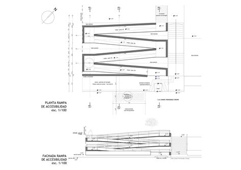 Esquema de diseño universal aplicado a la arquitectura, mostrando rampas, señalética podotáctil y mostradores adaptados