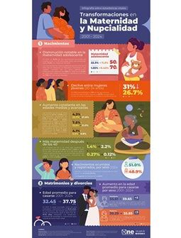 Infografía mostrando estadísticas sobre la maternidad y discapacidad.