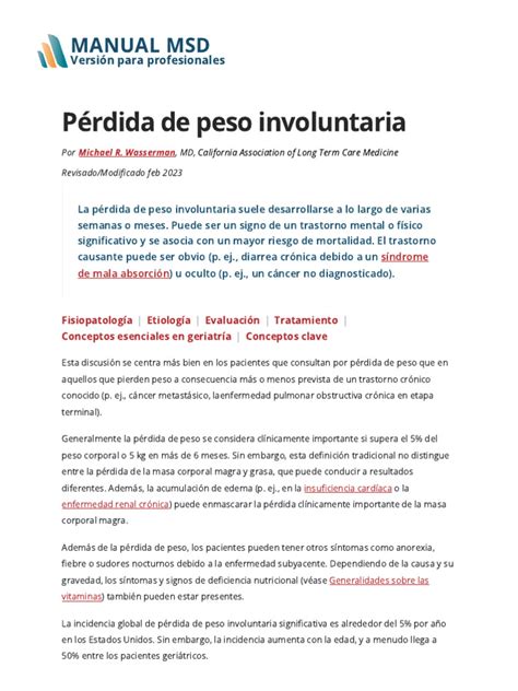 infografía sobre la definición y umbrales de la pérdida de peso involuntaria