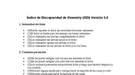 Esquema del desarrollo y adaptación cultural del Índice de Discapacidad de Oswestry