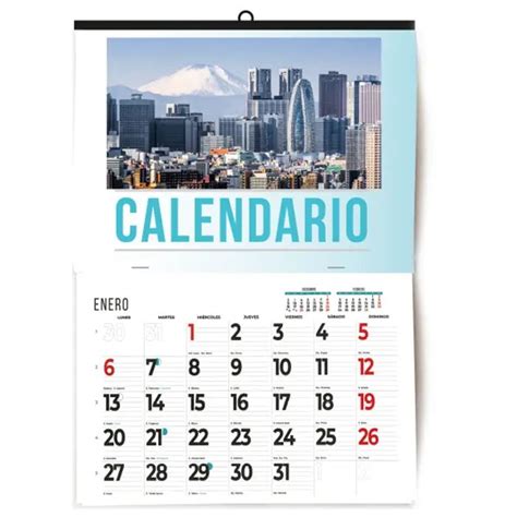 Ejemplo de calendario de pared con casillas grandes para objetos o pictogramas