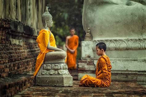 Foto de practicantes budistas haciendo postraciones en Bodhgaya