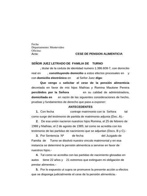 Esquema de las causas de cese de pensión alimenticia en Chile