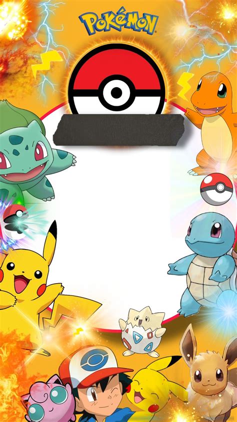 Diseños variados de invitaciones de cumpleaños Pokémon con personajes populares como Pikachu, Charmander, Bulbasaur y Squirtle