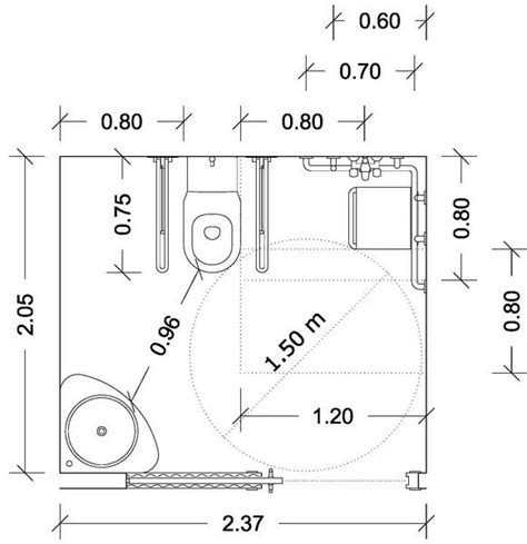 Plano de un baño adaptado según la normativa española con cotas