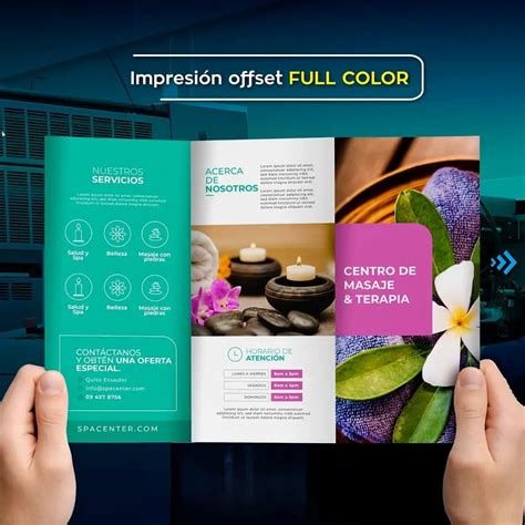 Infografía con diferentes tipos de material publicitario: tríptico, tarjeta de visita, folleto, banner.