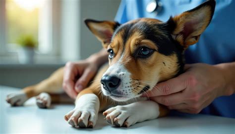 Foto de un perro anciano siendo examinado por un veterinario