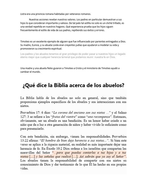 Esquema sobre la transmisión del legado espiritual de abuelos a nietos mediante el ejemplo y la oración.