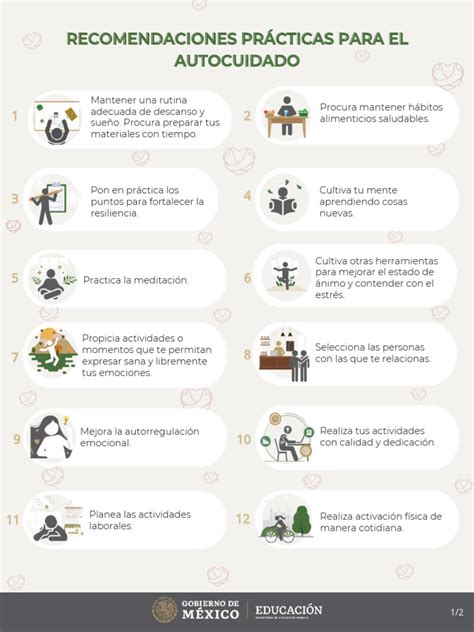 Tabla con pautas de autocuidado para cuidadores