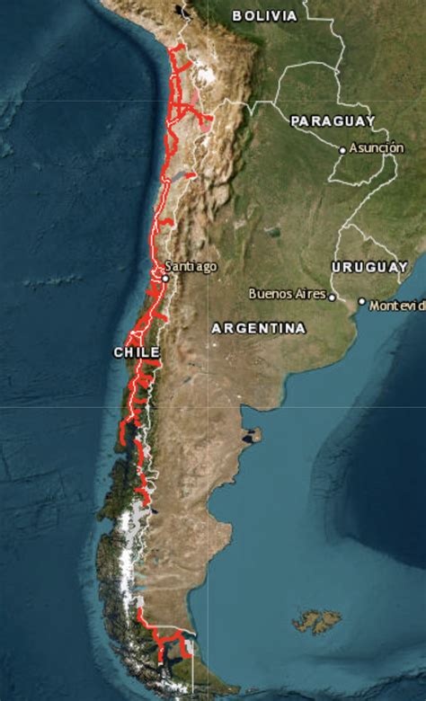 Mapa de rutas de senderismo accesibles en Chile