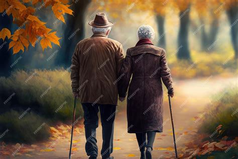 Imagen conceptual de una pareja de ancianos caminando tomados de la mano