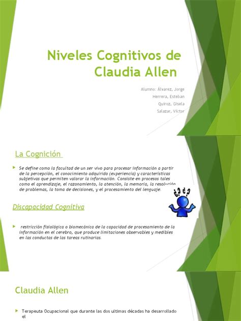 Diagrama que ilustra los seis niveles cognitivos del modelo de Claudia Allen.