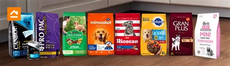 variedad de envases de comida para perros senior