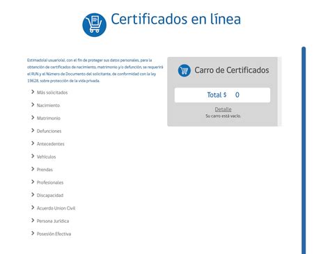 captura de pantalla del sitio web del Registro Civil mostrando las opciones de descarga de la credencial y el certificado de discapacidad