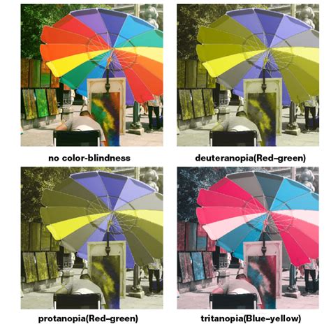 Ilustración de filtros de color aplicados a la pantalla para personas con daltonismo