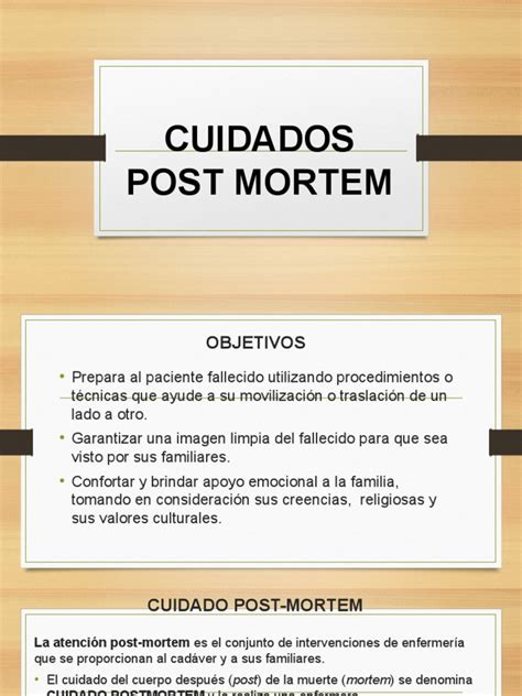 Infografía detallando el material necesario para los cuidados post mortem.