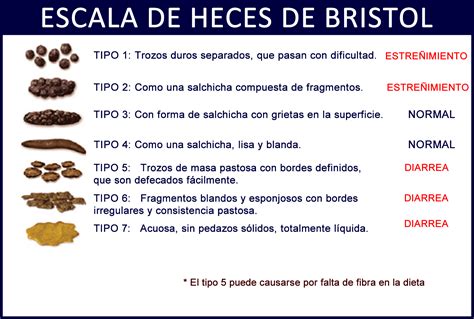 Tabla de tipos de heces según la escala de Bristol